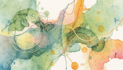 Fototapeta premium Vibrant hand-painted watercolor with abstract swirling lines and multicolored shapes