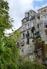 Houses at the coast of Tropea, Italy, against the blue sky