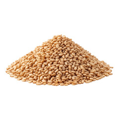 Fototapeta premium Close-up of a mound of pale, golden sesame seeds on a solid black background