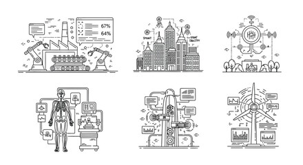 Obraz premium Abstract conceptual scenes representing different aspects of modern business and technology development vector