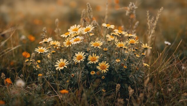 Cluster of Tridax procumbens plants, commonly called coat buttons or tridax daisy, showcased in a natural background.