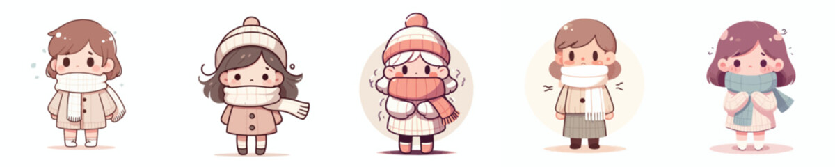 vector of a little girl standing in the cold