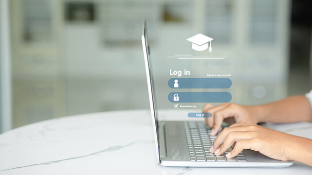 E-Learning Login on Laptop, Student Portal Security