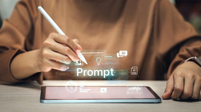 Prompt Engineering on Tablet with Stylus, Generative AI Workflow