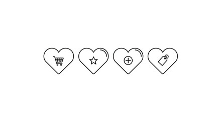 Four heart shapes with icons for shopping marketing and time management concepts vector
