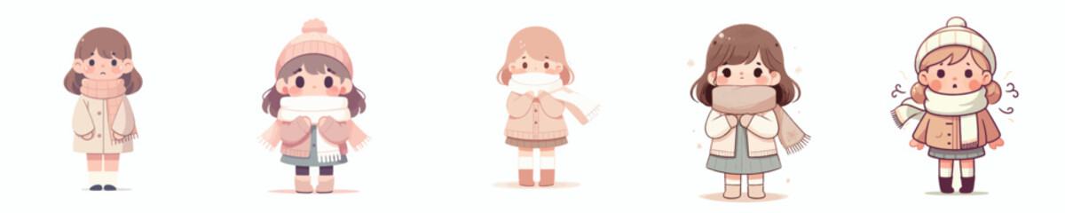 vector of a little girl standing in the cold