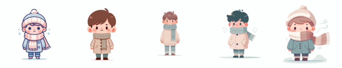 vector of a little boy standing in the cold