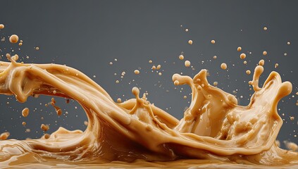 Caramel liquid splash on a gray background