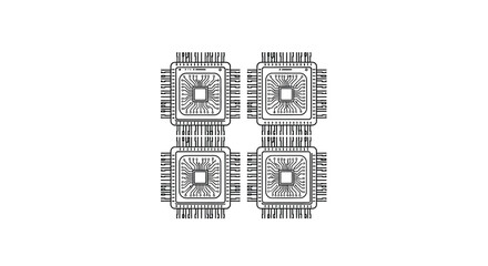 Abstract grid of microprocessors arranged in a digital matrix pattern vector