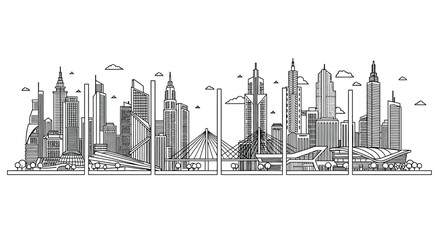 Hand drawn sketch of a modern city skyline architecture buildings towers vector