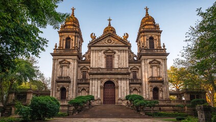 Obraz premium Renowned stone cathedral with intricate carvings, a popular travel spot known for its stunning architecture.