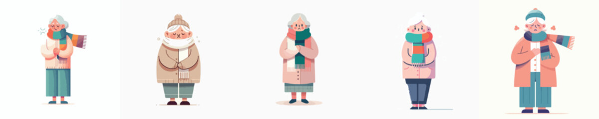 vector of a grandmother standing in the cold