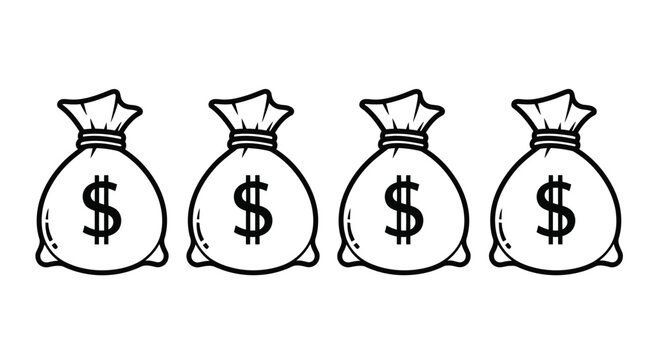 Four hand drawn money bags with dollar signs representing wealth and financial growth vector