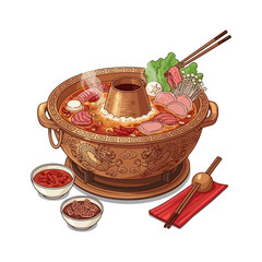 Hot Pot Vector Illustration – Realistic Cartoon Chinese Cuisine

