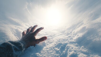 Reaching hand in a snowy landscape