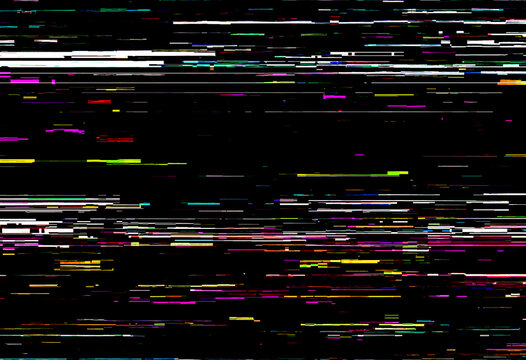 Scan line pattern and glitches on a screen display in multicolor on black