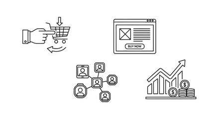 Hand holding shopping cart icon growing business analytics and network connections concept art vector