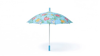 Obraz premium Light blue drink umbrella featuring floral patterns set against a white backdrop. Perfect for beverage garnishing, seasonal themes, or festive decorations.