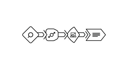 Abstract workflow process with icons representing research analysis and reporting steps vector
