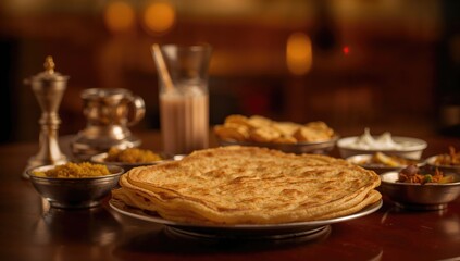 Selective focus on a dish called roti puri
