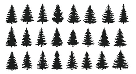 Fototapeta premium Variety of Tree Silhouettes Pine, Fir, Spruce - Graphic Design Elements