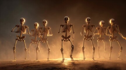 Halloween background with dancing skeletons