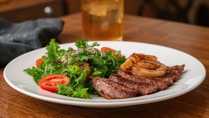 Homemade barbecue with grilled meat and onions for a healthy diet