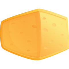 Stylized yellow cheese block with small holes and smooth texture illuminated by warm light on a transparent background