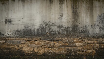 Fototapeta premium Moist and grimy residential wall texture, exterior, building surface, cement, rock, algae, coating, sedimentary stone, front
