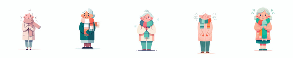 vector of a grandmother standing in the cold