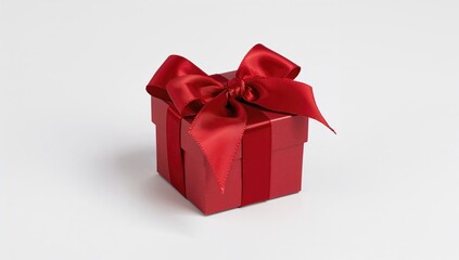 Obraz premium Red present with ribbon bow on white background for holiday celebrations