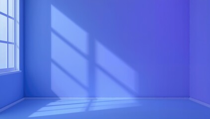 Obraz premium Interior wall backdrop for studio product display with window shadow in white and dark blue, ideal for text and presentation backgrounds