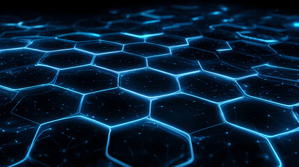 Obraz premium A mesmerizing blue hexagonal pattern against a dark background, evoking a sense of technology and futuristic design. 