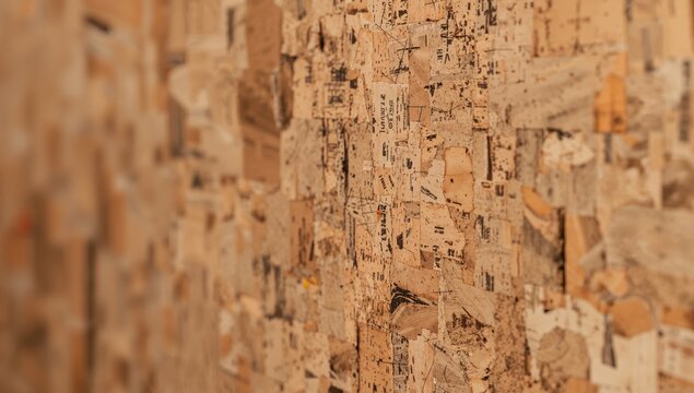 Close-up view of a large bulletin board with natural cork surface