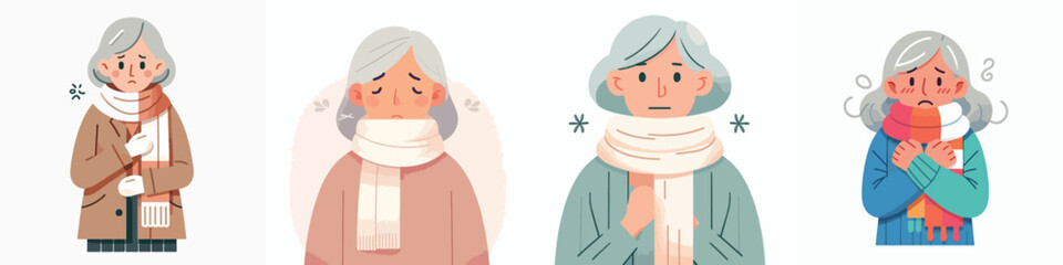 vector of half body a grandmother standing in the cold