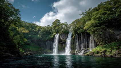 Fototapeta premium Lush waterfall cascading into a tranquil pool (1)