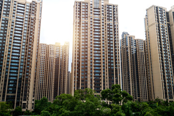 Fototapeta premium Facade of crowded residential buildings