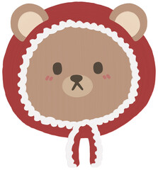 Hand drawn teddy bear cartoon wearing red hood