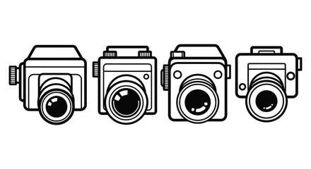 Four line art cameras showing different angles and designs for photography enthusiasts vector