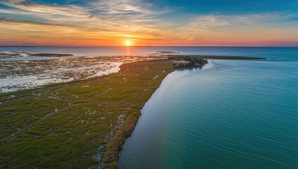Fototapeta premium Stunning Aerial Shots of Coastal Wetlands at Dusk