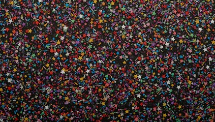 Star-shaped colorful candy sprinkles against a dark backdrop