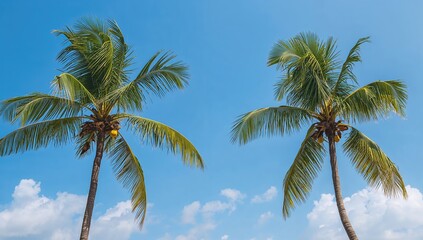 Fototapeta premium Twin palm trees set against a clear sky