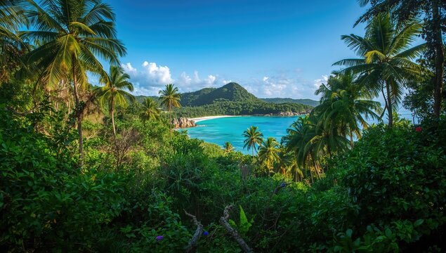 Dense tropical woodland in an island paradise. Exotic jungle environment in a remote eastern region of Africa.