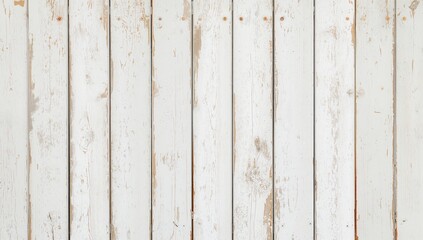 Obraz premium Aged white wooden planks arranged vertically with a distressed look. Rustic wooden backdrop in shabby chic design.