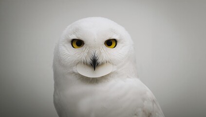 Close-up of a white snowy owl