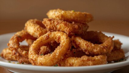 Crispy golden fried onion rings snack, gourmet appetizer for lunch or meal