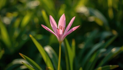 Fototapeta premium Zephyranthes carinata in bloom - vibrant pink garden flower