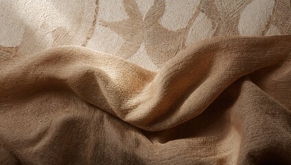 Fabric showcasing texture with interplay of light and shadow. An exploration of delicate shades and intricate material features.