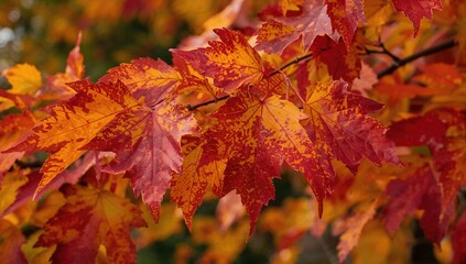 Fototapeta premium Detailed look at vibrant fall foliage patterns