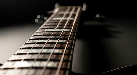 Close-up of a bass guitar neck